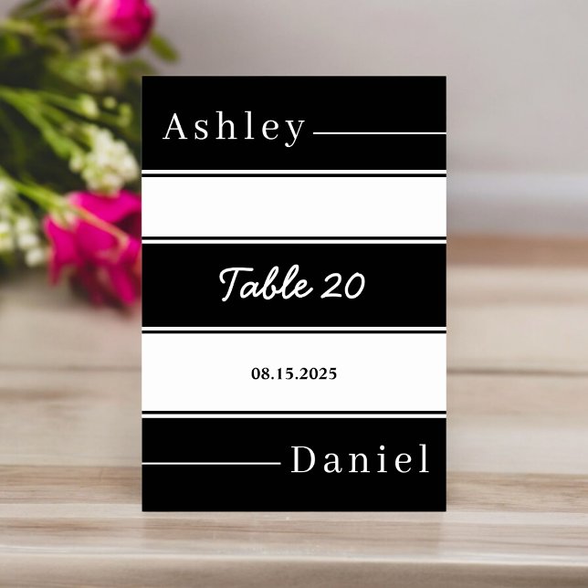 Numeração De Mesa Casamento Moderno Elegante Black & White Stripes (Criador carregado)