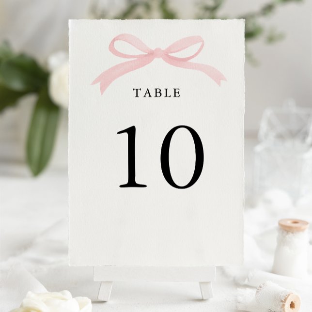 Numeração De Mesa Casamento Moderno Elegante com Laço Rosa Bege (Criador carregado)