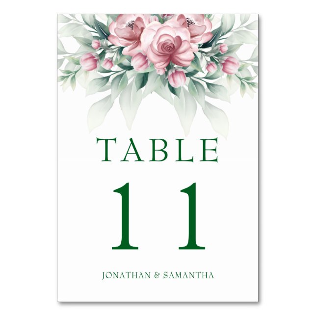 Numeração De Mesa Casamento Moderno Elegante Rosa Verde  (Verso)