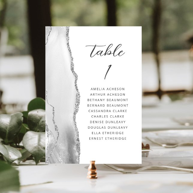 Numeração De Mesa Casamento Moderno em Cinza Ágata Prata Script (Criador carregado)