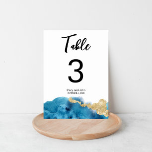 Numeração De Mesa Casamento Moderno em Ilha Oceânica com Aquarela