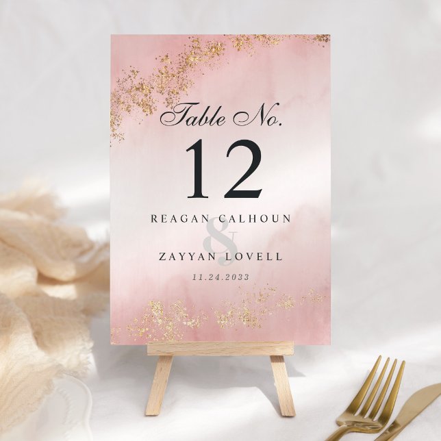 Numeração De Mesa Casamento Moderno Luxo com Pontos de Ouro Rosa Név (Criador carregado)