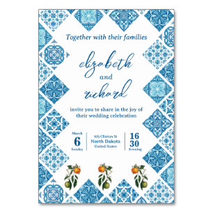 Numeração De Mesa Casamento Moderno Mediterrâneo com Azulejos Azuis