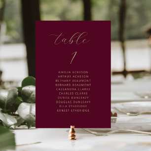 Numeração De Mesa Casamento Moderno Minimalista Burgundy Dourado