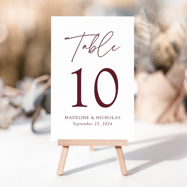 Numeração De Mesa Casamento Moderno Minimalista Merlot Script (Criador carregado)