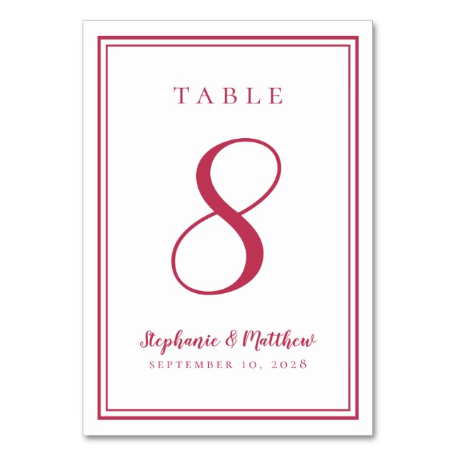 Numeração De Mesa Casamento Moderno Simples Vermelho Magenta Persona (Frente)