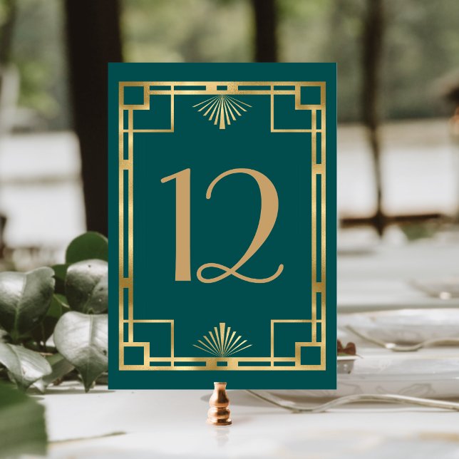 Numeração De Mesa Casamento Moldura Deco Dourada Verde 1920 (Criador carregado)