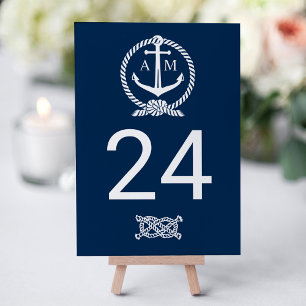 Numeração De Mesa Casamento Monograma Âncora Azul Marinho Náutico