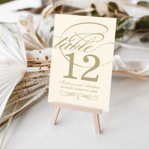 Numeração De Mesa Casamento Monograma de Caligrafia em Marfim Elegan