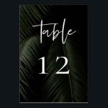 Numeração De Mesa Casamento Moody Tropics<br><div class="desc">Moody Tropics,  cartão de número de mesa de casamento. Fundo de fotografia de folhagens de palmeiras tropicais escuras com tipografia branca ousada. Os cartões de mesa devem ser numerados e encomendados individualmente.</div>