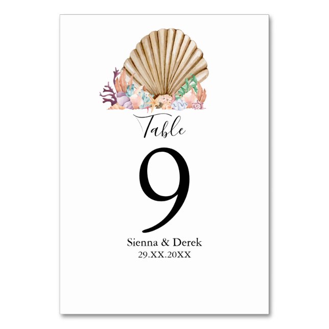 Numeração De Mesa Casamento na praia de Coral e Conchas (Frente)
