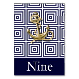 Numeração De Mesa Casamento náutico com âncora de padrão azul marinh