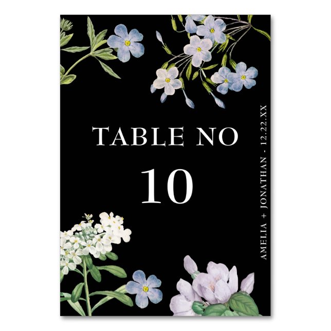 Numeração De Mesa Casamento Negro das Flores Brancas Elegantes (Frente)