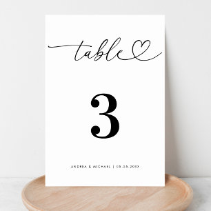 Numeração De Mesa Casamento Negro e Branco com Script de Coração Min