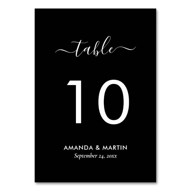 Numeração De Mesa Casamento Negro e Branco Elegante (Frente)