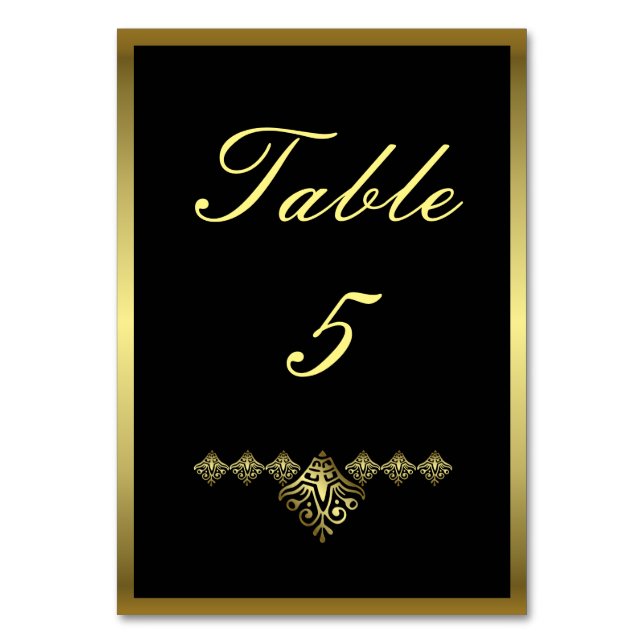 Numeração De Mesa Casamento negro e Dourado Elegante Número 5 (Frente)