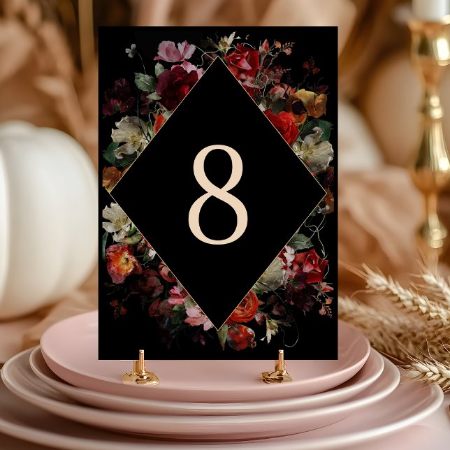 Numeração De Mesa Casamento negro floral elegante (Criador carregado)