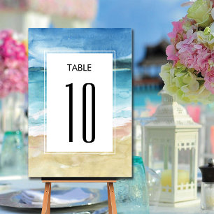 Numeração De Mesa Casamento no Destino de Praia Oceânica com Aquarel