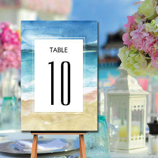 Numeração De Mesa Casamento no Destino de Praia Oceânica com Aquarel