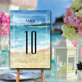Numeração De Mesa Casamento no Destino de Praia Oceânica com Aquarel