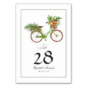 Numeração De Mesa Casamento no inverno de Bicicleta de Maçãs e Pinhõ
