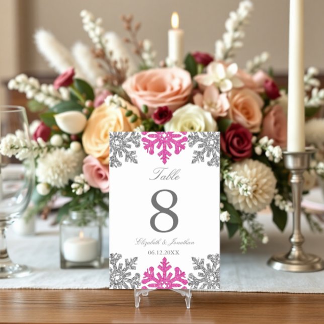 Numeração De Mesa Casamento no inverno de Floco de Neve Rosa-Pratead (Criador carregado)