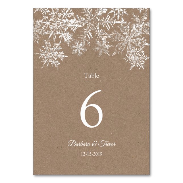 Numeração De Mesa Casamento no inverno de Natal White & Kraft Snowfl (Frente)