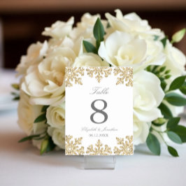 Numeração De Mesa Casamento no inverno Dourado Floco de Neve