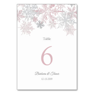 Numeração De Mesa Casamento no inverno Dusty Pink & Silver Snowflake