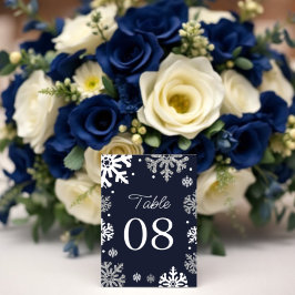Numeração De Mesa Casamento no inverno marinho Azul Flocos de Neve