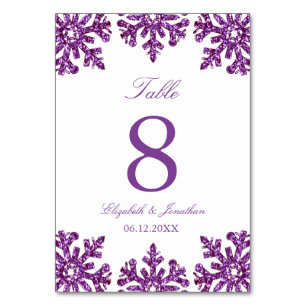 Numeração De Mesa Casamento no inverno Roxo Floco de Neve