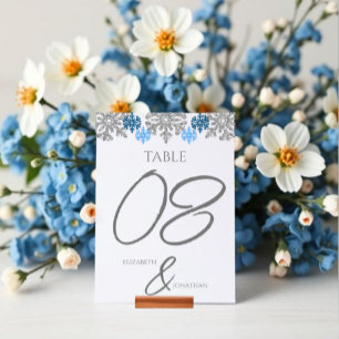 Numeração De Mesa Casamento no inverno Silver Blue Snowflakes