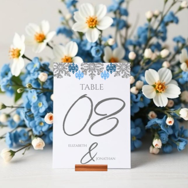 Numeração De Mesa Casamento no inverno Silver Blue Snowflakes (Criador carregado)