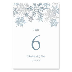 Numeração De Mesa Casamento no inverno Silver Blue Snowflakes