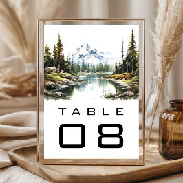 Numeração De Mesa Casamento no Lago da Floresta da Montanha Rústica