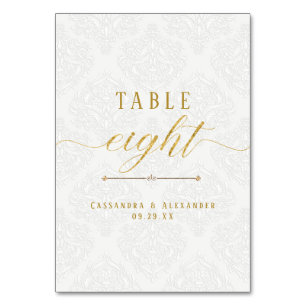 Numeração De Mesa Casamento Oito 8 Dourado Renda Branco Script Elega