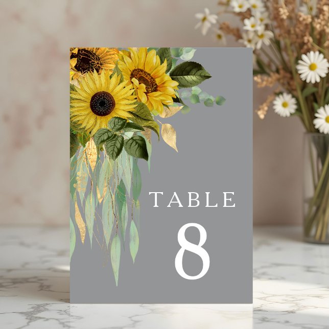 Numeração De Mesa Casamento outono de Cinza Eucalyptus Sunflower (Sunflower Eucalyptus Gray Fall Wedding Table Number)