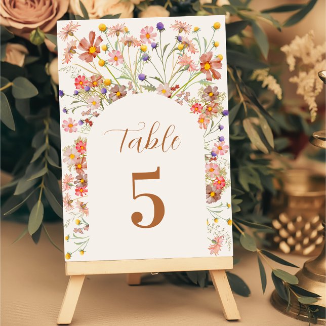 Numeração De Mesa Casamento outono Floral Boho (Boho watercolor floral arch fall wedding table number card Terrcaotta beige elegant script)