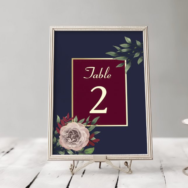 Numeração De Mesa Casamento outono Floral Dourado Burgundy (Criador carregado)