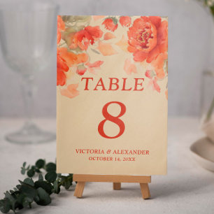 Numeração De Mesa Casamento outono Floral Laranja Queimado