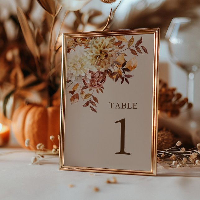 Numeração De Mesa Casamento outono Russo Elegante (Elegant Rustic Taupe Watercolor Fall Wedding Table Number by Painted Paperie
)