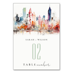 Numeração De Mesa Casamento Paisagem Aquarela Chicago Illinois