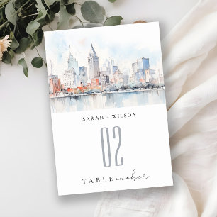Numeração De Mesa Casamento Paisagem Aquarela Detroit Michigan
