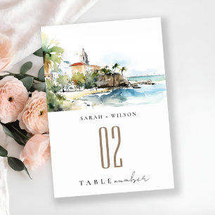 Numeração De Mesa Casamento Paisagem Aquarela em San Juan Porto Rico
