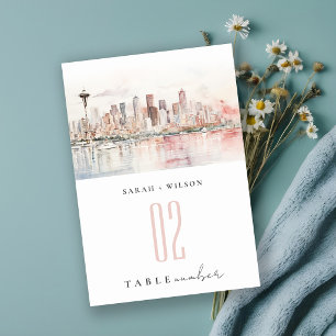 Numeração De Mesa Casamento Paisagem Aquarela em Seattle, Washington