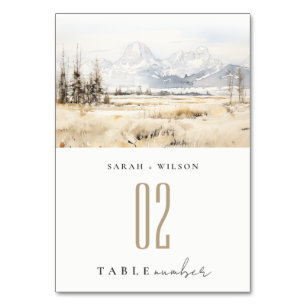 Numeração De Mesa Casamento Paisagem Aquarela Jackson Hole Wyoming