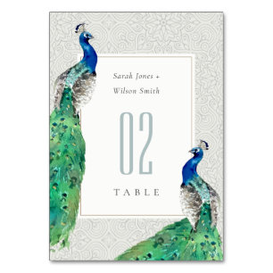 Numeração De Mesa Casamento Peacock de Aquarela com Ornamentado Clás