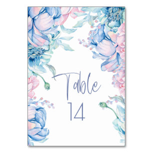 Numeração De Mesa Casamento  Pêonias Azuis e Bubblegum Rosa