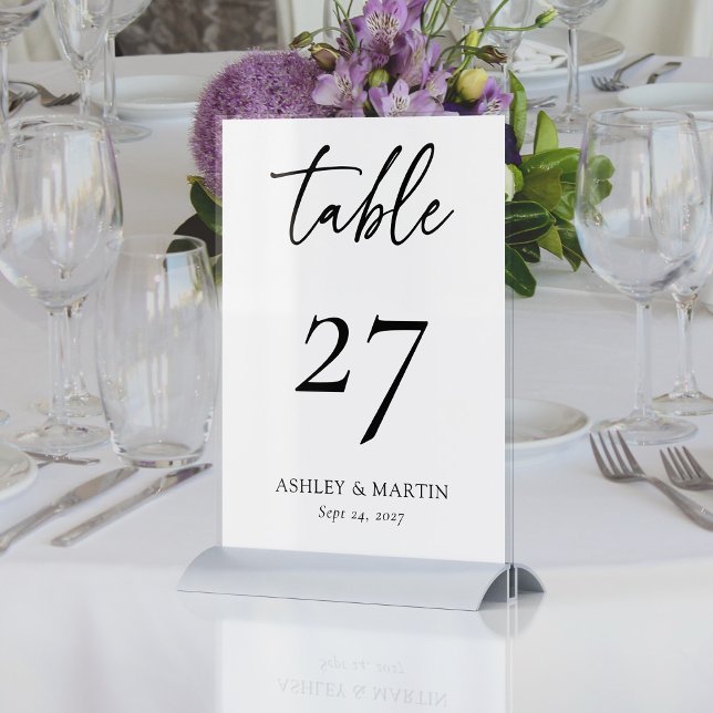 Numeração De Mesa Casamento Personalizado Branco e Preto Elegante (Elegant Black and White Personalized Wedding Table Number)