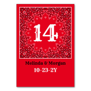 Numeração De Mesa Casamento Personalizado da Bandana Vermelha Ociden